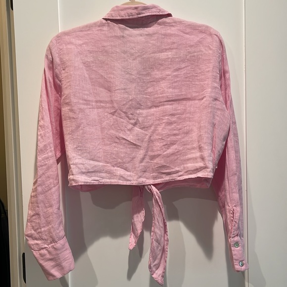 Zara cropped pink button down linen top - Picture 6 of 6